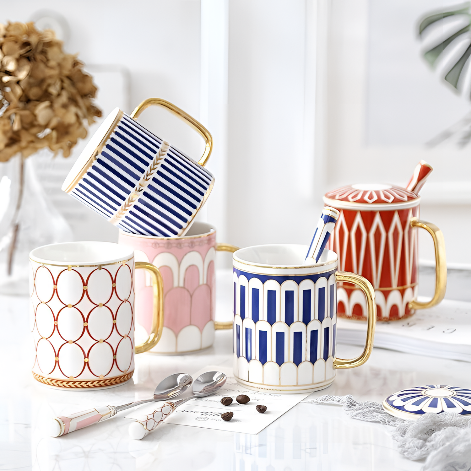 Art Deco Ceramic Mug Set | Tableware | NordicAbode.com