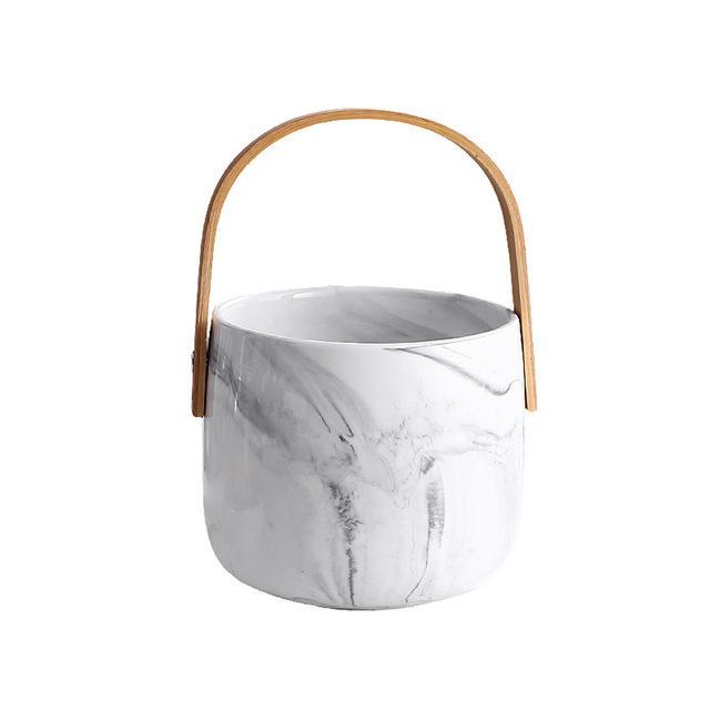 Marble Vase with Wood Handle - Nordic Side - 