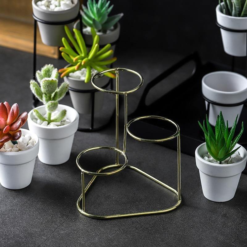 3Pcs Nordic style Coarse Pottery Ceramics Gold Iron Vase Tabletop Flowerpot Home Wedding Decoration Accessories For Flower Plant - Nordic Side - 