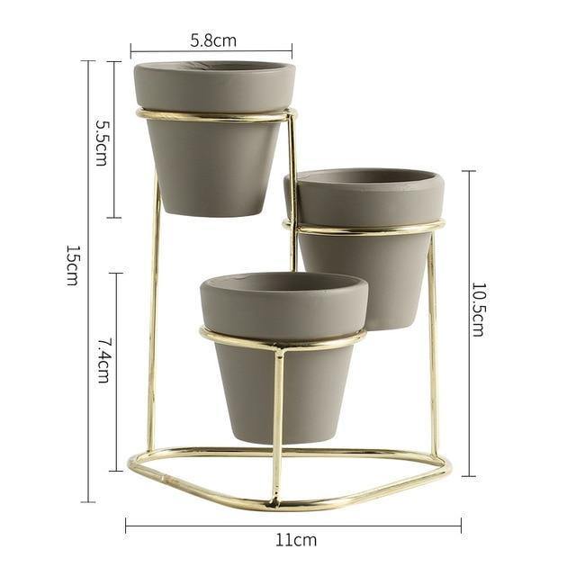 3Pcs Nordic style Coarse Pottery Ceramics Gold Iron Vase Tabletop Flowerpot Home Wedding Decoration Accessories For Flower Plant - Nordic Side - 