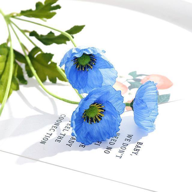 4 Heads/branch Poppy flowers with leaves Artificial flower fleurs artificielles for Home party Decoration flores Poppies - Nordic Side - 