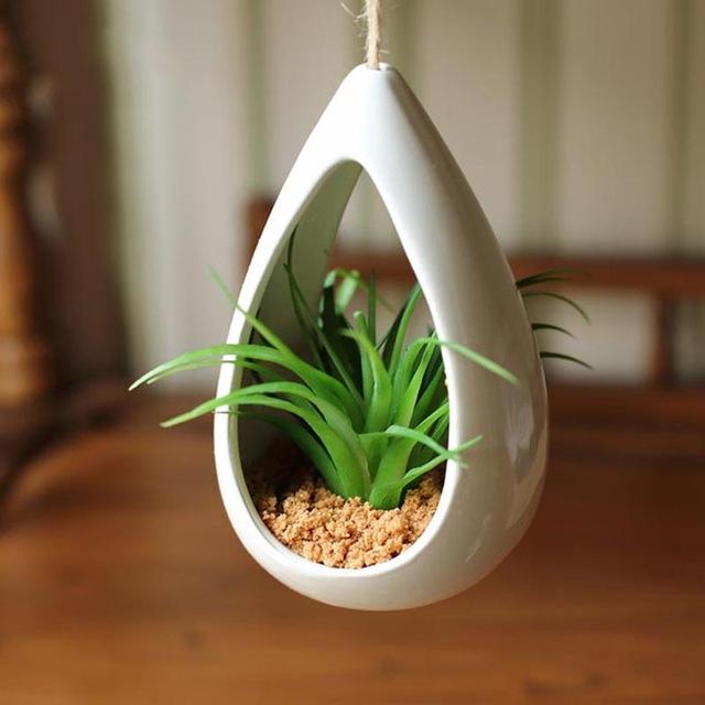 Decorative Ceramic Hanging Planter Pot with Artificial Plant - Nordic Side - 02-06, feed-cl1-planters, modern-planter-collection