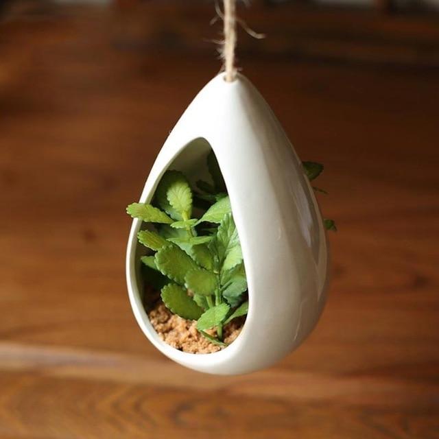 Decorative Ceramic Hanging Planter Pot with Artificial Plant - Nordic Side - 02-06, feed-cl1-planters, modern-planter-collection