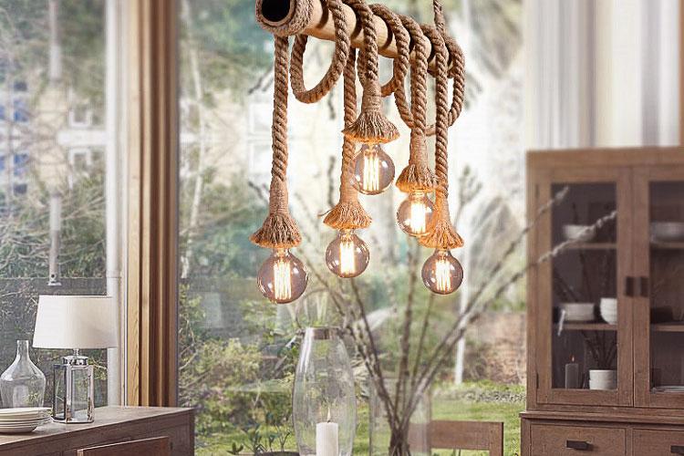 Bamboo Rope Pendant Lights - Natural Contrast