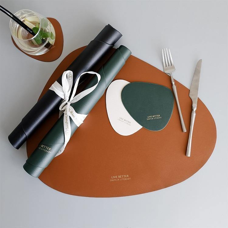 2Pcs Pebble Leather Waterproof Placemat - Nordic Side - 