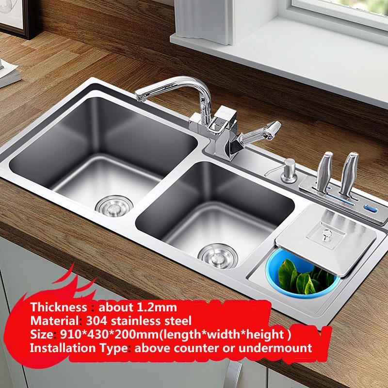 Ross - Stainless Steel Double Countertop Kitchen Sink with Trash Can - Nordic Side - 03-18, modern-pieces