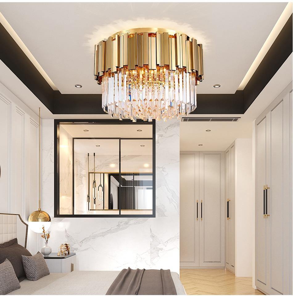 Modern LED crystal chandelier luxury gold stainless steel lustres cristal lampshade for living room hanging ceiling fixtures - Nordic Side - 