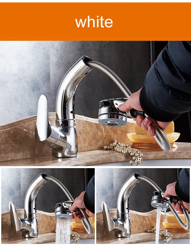 Berta - Pull Out Chrome Finish Bathroom Sink Faucet - Nordic Side - 03-21