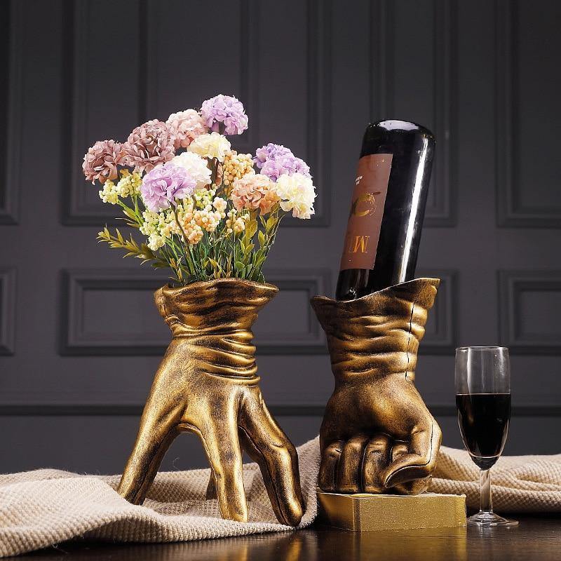 Vintage Bronze Gloved Hand Vase/Wine Holder - Nordic Side - 