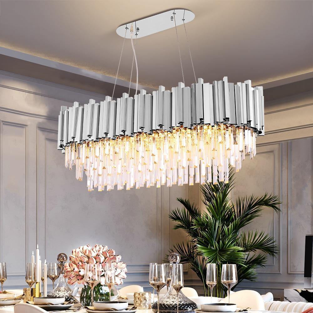 Luxury rectangle crystal chandelier for dining room modern chandeliers lighting gold polished steel hanglamp kitchen island lamp - Nordic Side - 