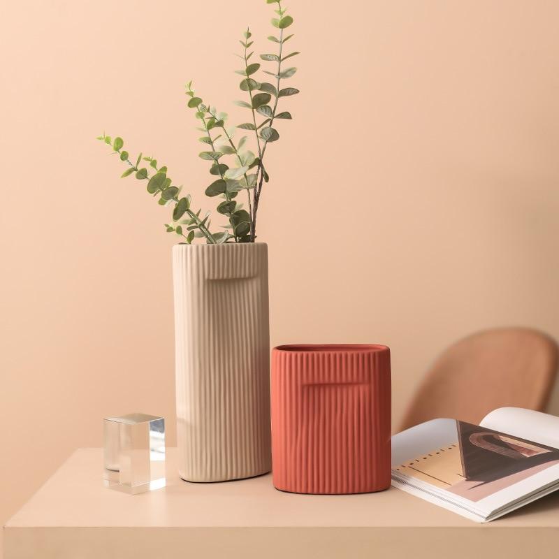 Vertical Line Ceramic Vase - Handcrafted