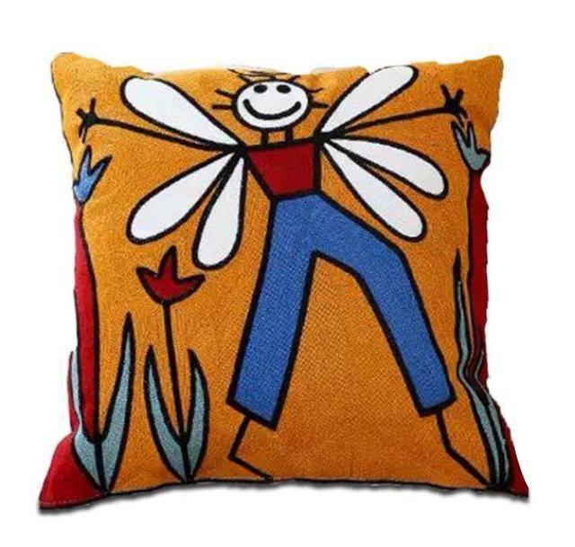 Cotton Picasso Embroidered Square Pillow Case - Nordic Side - 