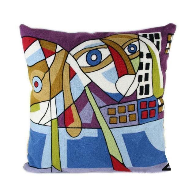 Cotton Picasso Embroidered Square Pillow Case - Nordic Side - 