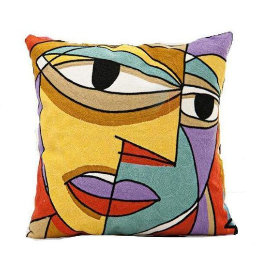 Cotton Picasso Embroidered Square Pillow Case - Nordic Side - 