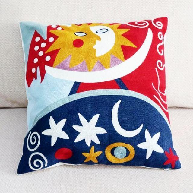 Cotton Picasso Embroidered Square Pillow Case - Nordic Side - 