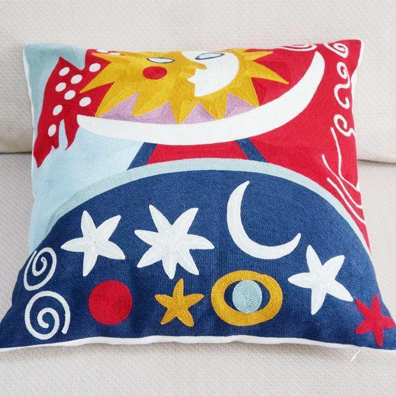 Cotton Picasso Embroidered Square Pillow Case - Nordic Side - 