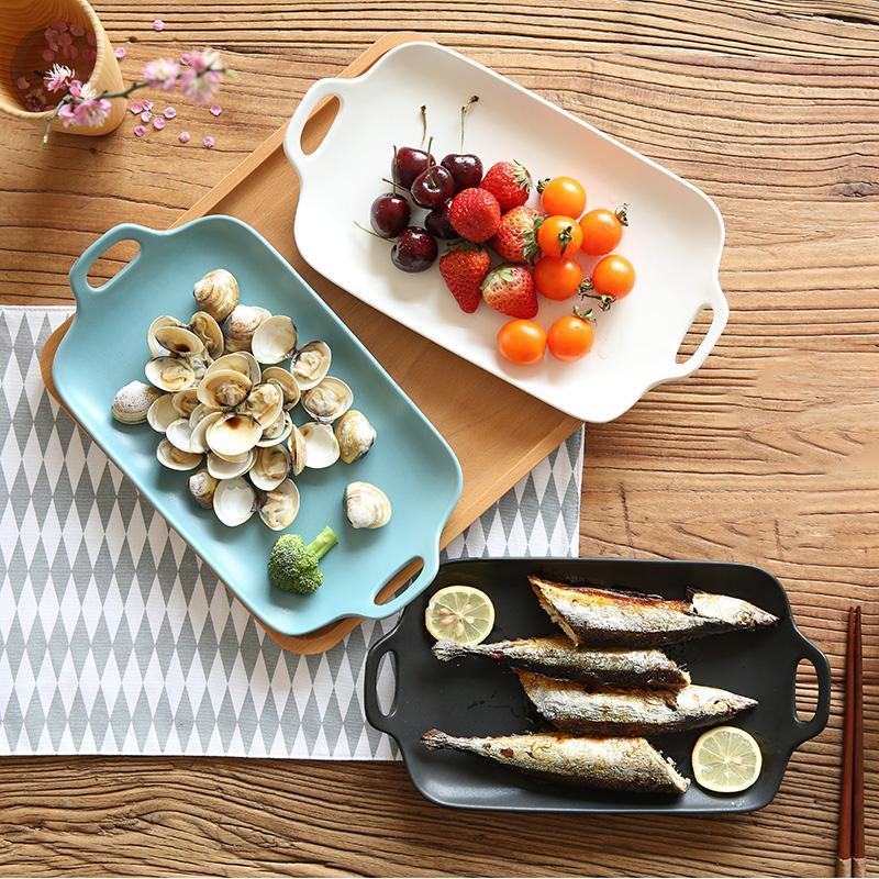 Matte Glazed Ceramic Rectangle Plates - Nordic Side - 