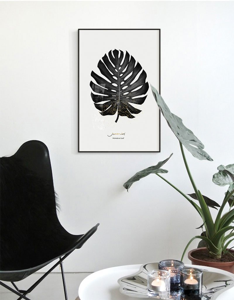 Black & White Palm Leaf - Nordic Side - 