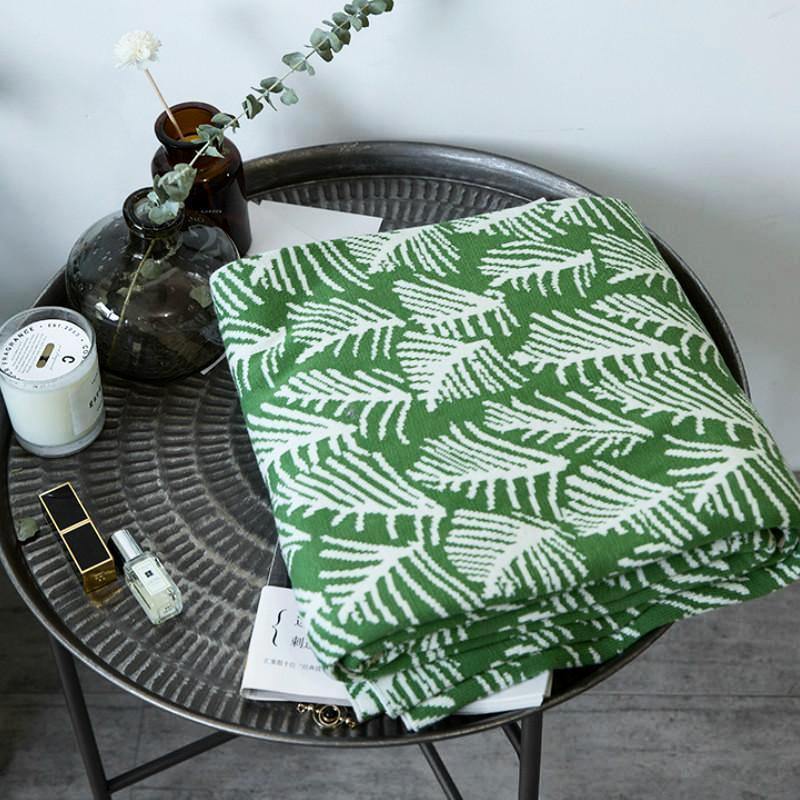 Modern Forest Leaf Cotton Blanket - Nordic Side - 