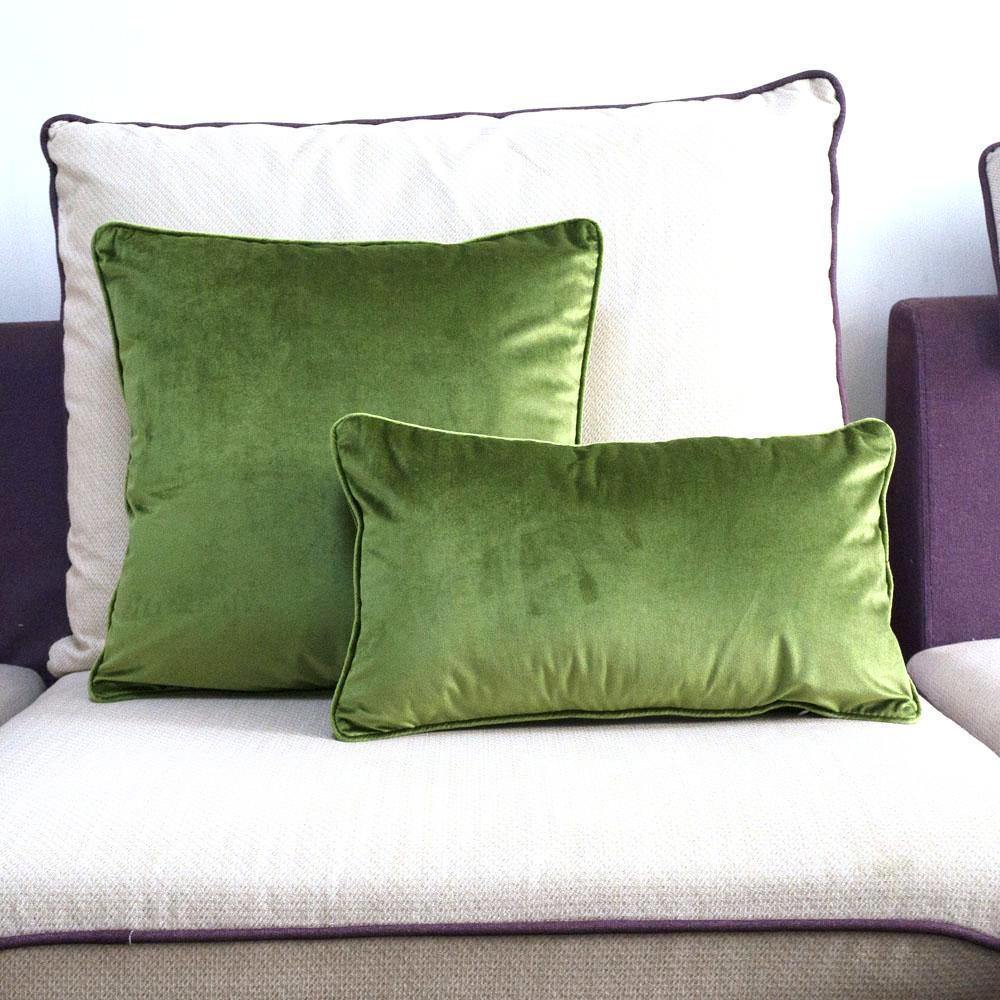 Grass Green Piping Design Velvet Cushion Cover - Nordic Side - 