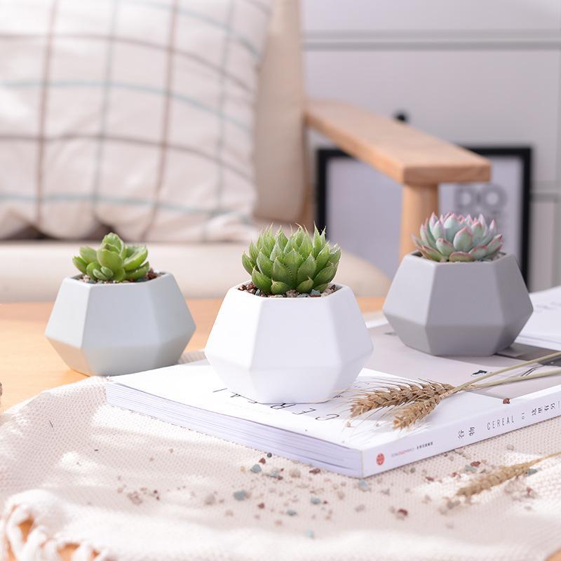 Hexagon Ceramic Planters Set - Nordic Side - 