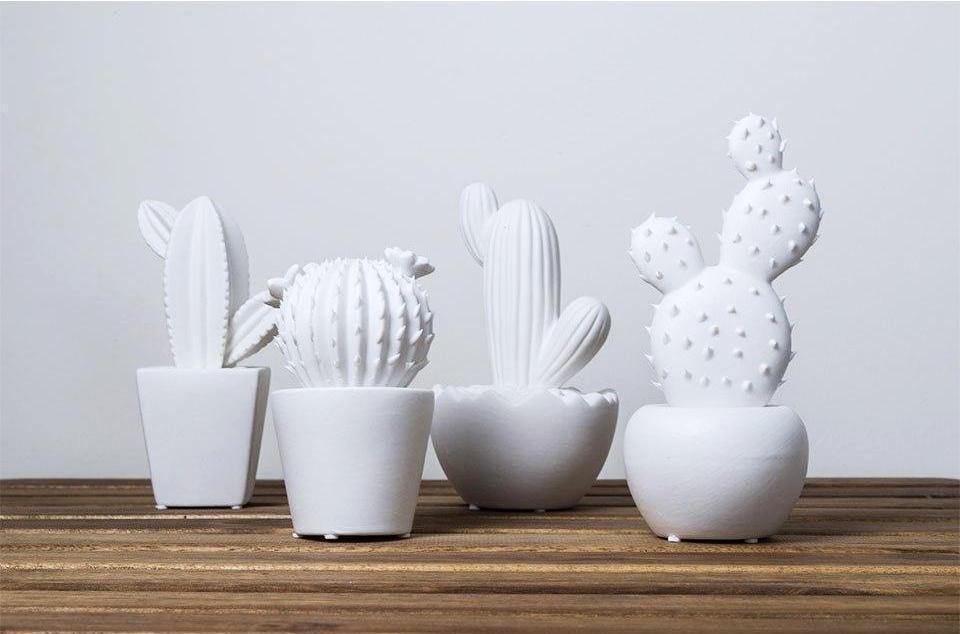 White Ceramic Cactus - Nordic Side - 