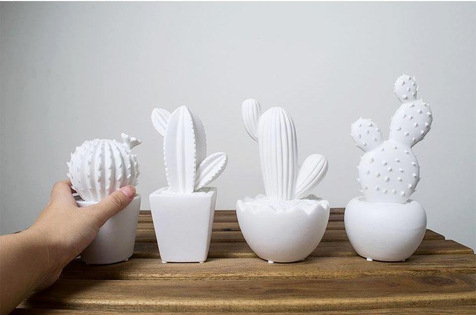 White Ceramic Cactus - Nordic Side - 