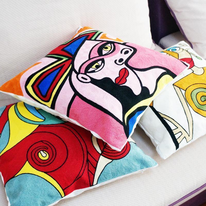 Abstract Embroidered Cushion - Nordic Side - 