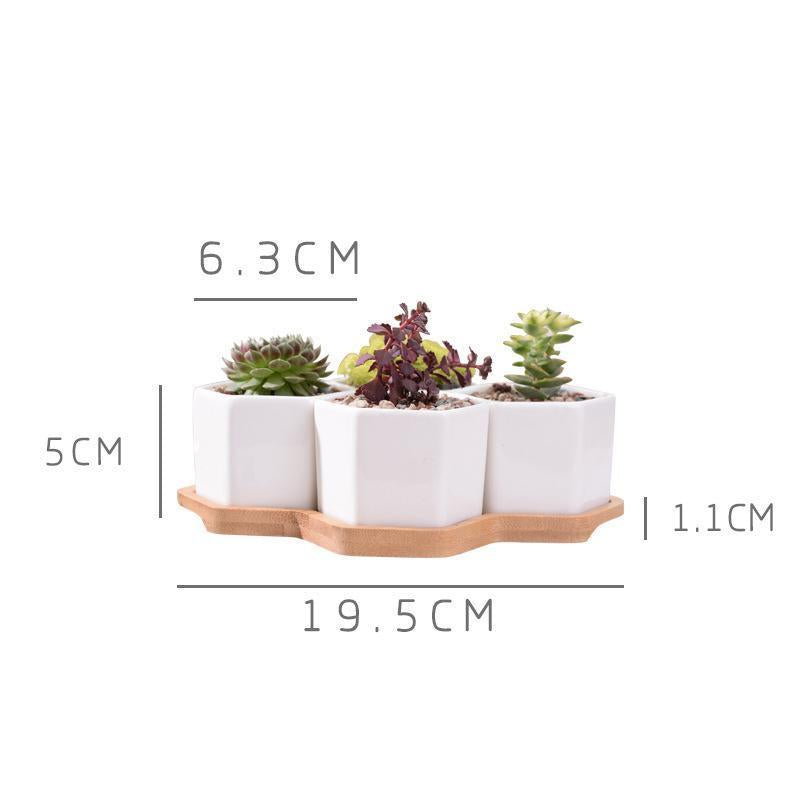 Set of 4 Hexagon Ceramic Pots - Nordic Side - 