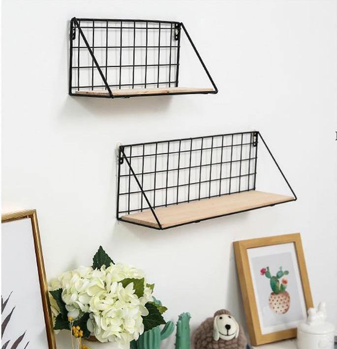 Wooden Iron Wall Shelf - Nordic Side - 