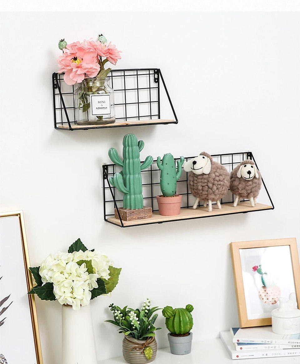 Wooden Iron Wall Shelf - Nordic Side - 