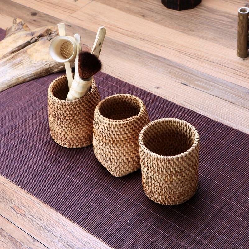 Handwoven Rattan Tea Tool Storage - Nordic Side - 