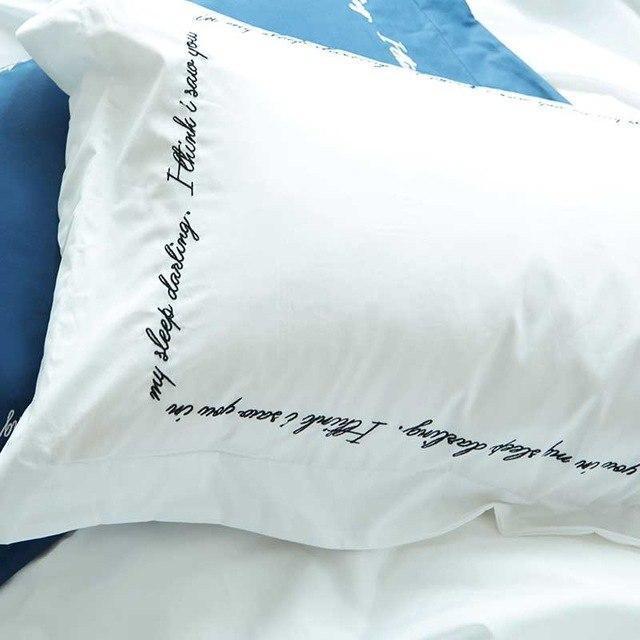 Letter Embroidered White & Blue Pillow Cover - Nordic Side - 