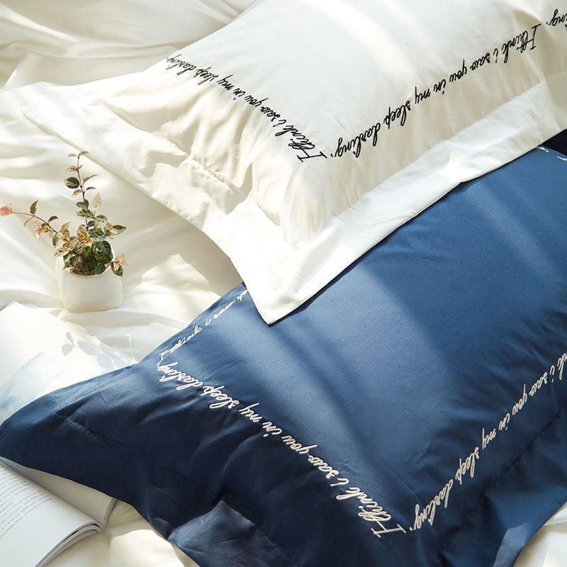 Letter Embroidered White & Blue Pillow Cover - Nordic Side - 