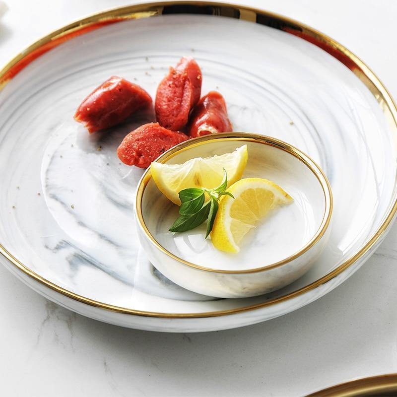 1pcs Marble pattern porcelain plate ceramic Dinner Plate tableware dinner set Phnom Penh Exquisite Stroke marble dinnerware - Nordic Side - 