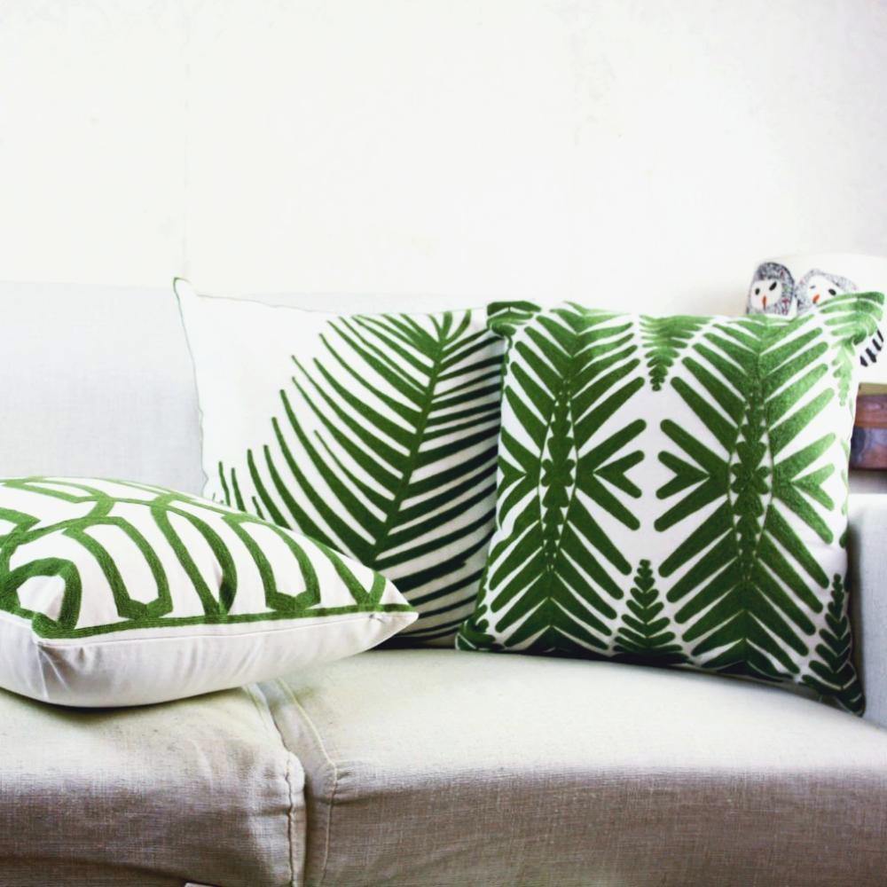 Green Leaf Embroidery Cushion Cover - Nordic Side - 