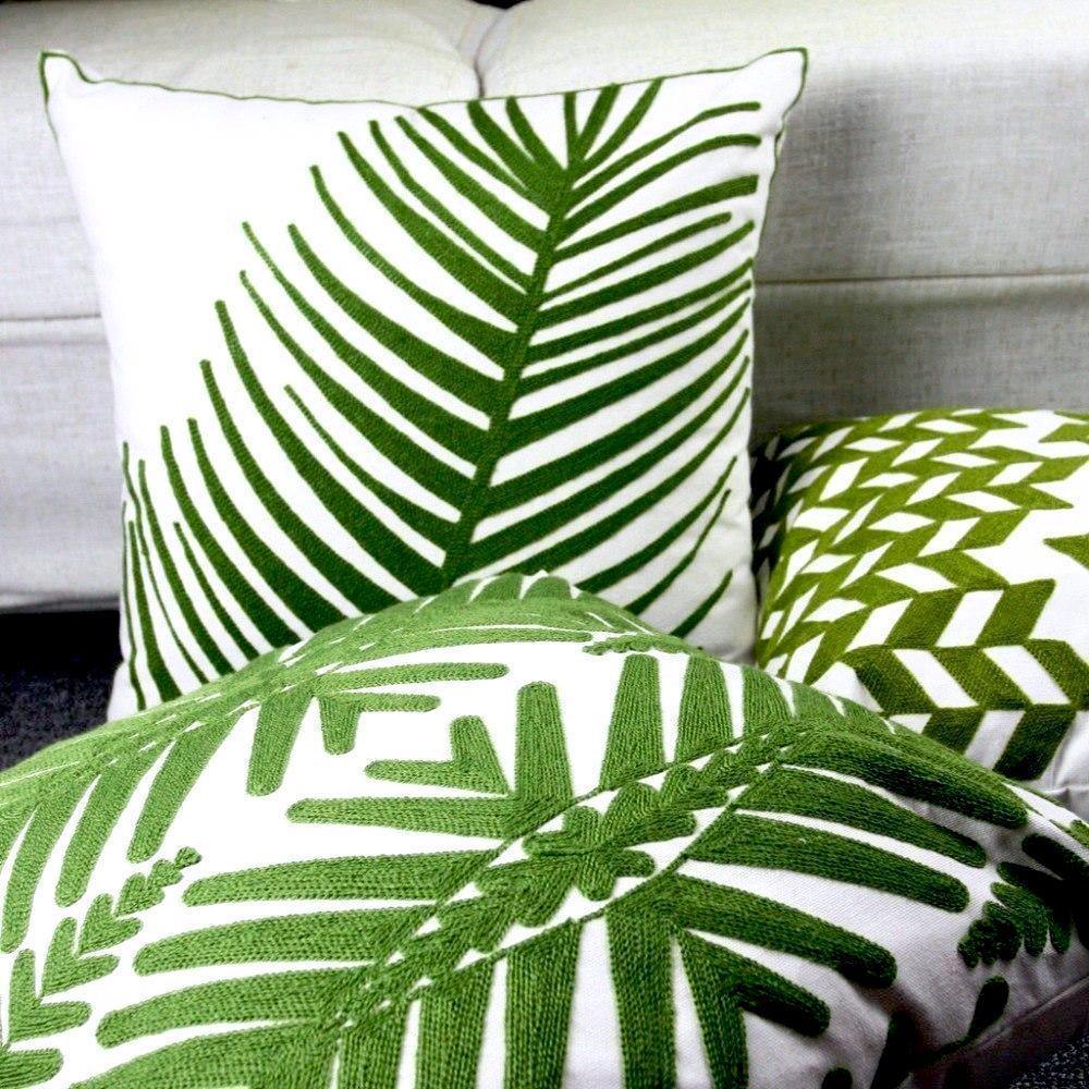 Green Leaf Embroidery Cushion Cover - Nordic Side - 