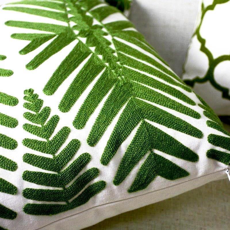 Green Leaf Embroidery Cushion Cover - Nordic Side - 