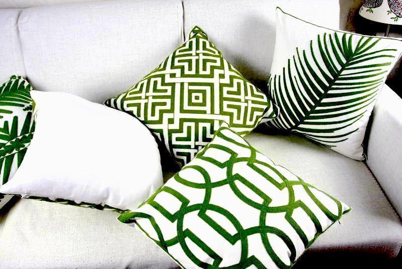 Green Leaf Embroidery Cushion Cover - Nordic Side - 