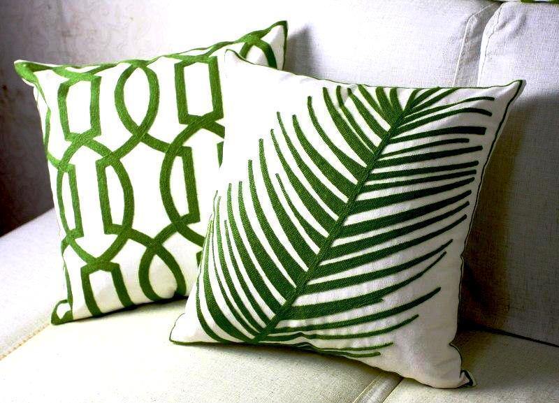 Green Leaf Embroidery Cushion Cover - Nordic Side - 