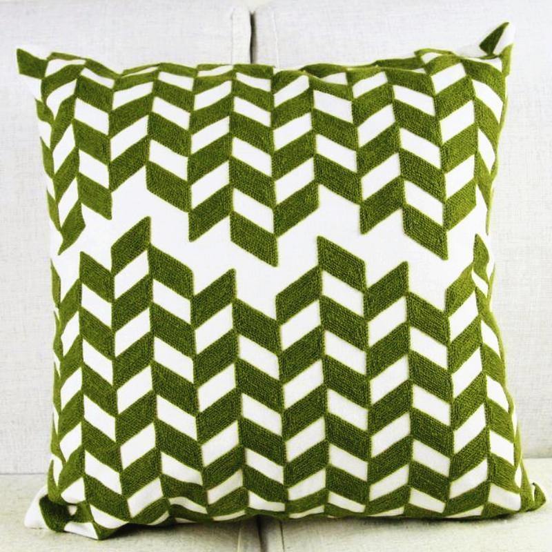 Green Leaf Embroidery Cushion Cover - Nordic Side - 