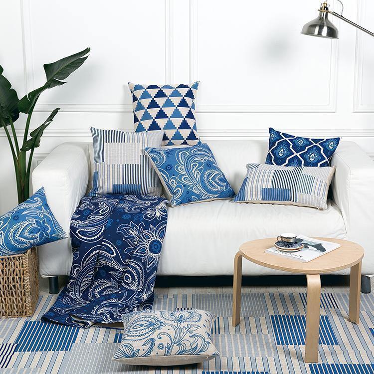 China Blue Geometric Cushions - Nordic Side - 