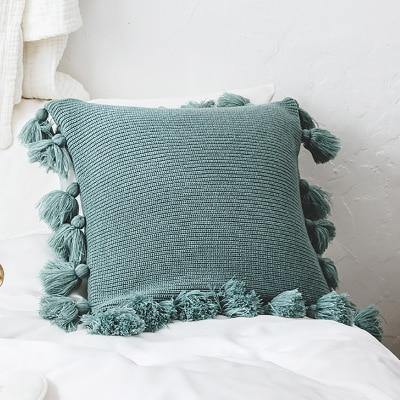 Knit Cushion Cover With Tassel - Nordic Side - 