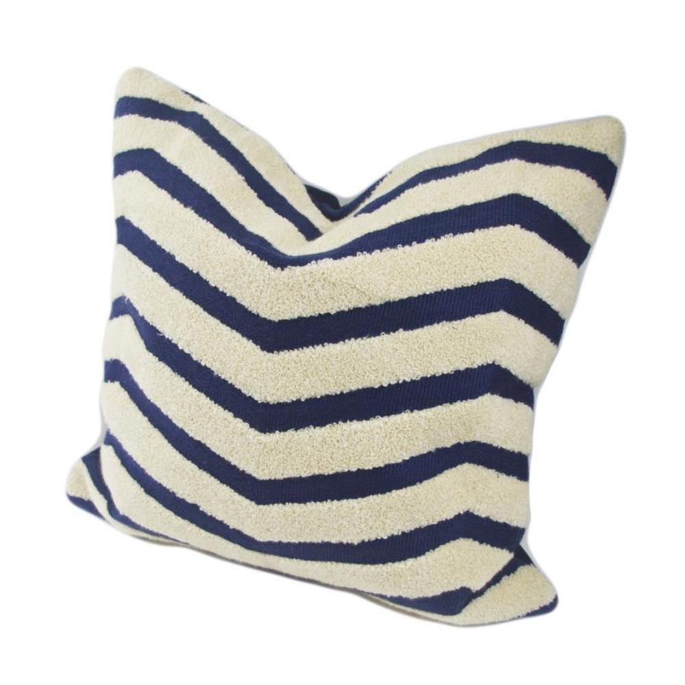 Embroidery Classic Blue White Zigzag Pattern Cushion Cover - Nordic Side - 