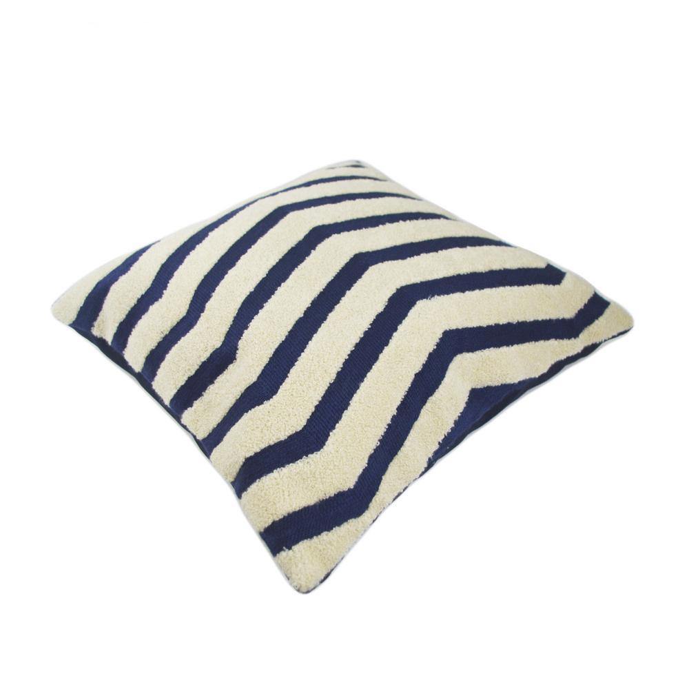 Embroidery Classic Blue White Zigzag Pattern Cushion Cover - Nordic Side - 