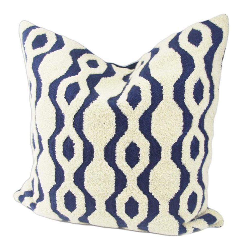 Embroidery Classic Blue White Geometric Pattern Cushion Cover - Nordic Side - 