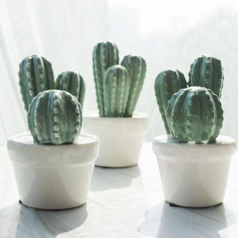 Potted Cactus Ceramic Miniature - Nordic Side - 