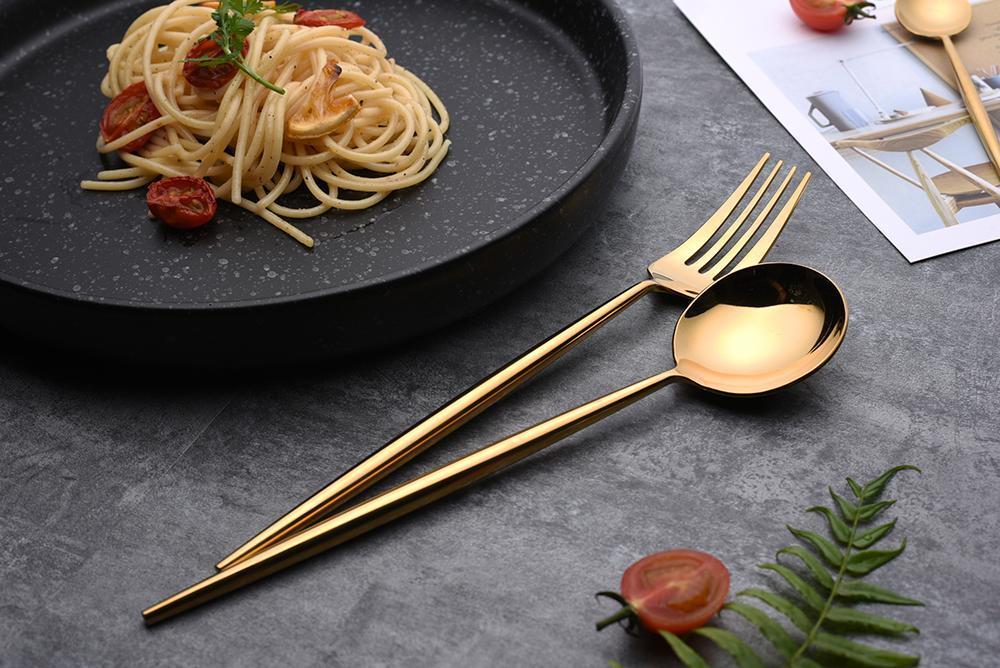 4 Pcs Mirror Surface Gold Cutlery Set - Nordic Side - 