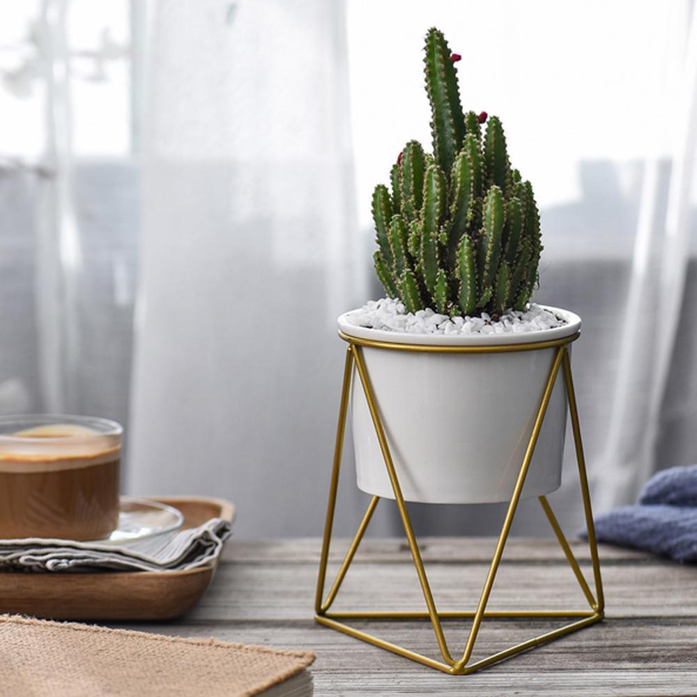 Geometric Ceramic Planter with Stand - Nordic Side - 10-29