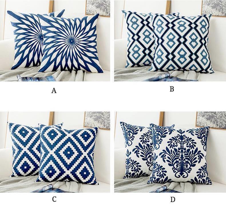 Blue Classic Embroidery Cushions - Nordic Side - 